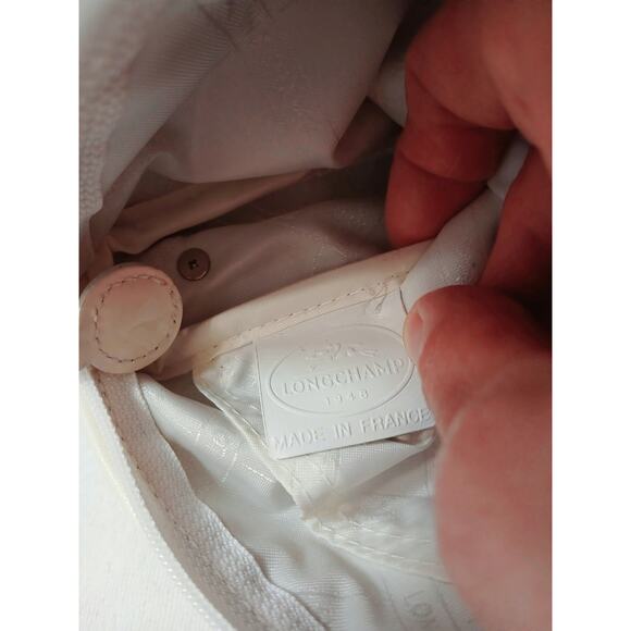 Longchamp Shoulder Crossbody Bag Ivory Patent Leather White Rabbit Fur Glam VNTG - Picture 15 of 16